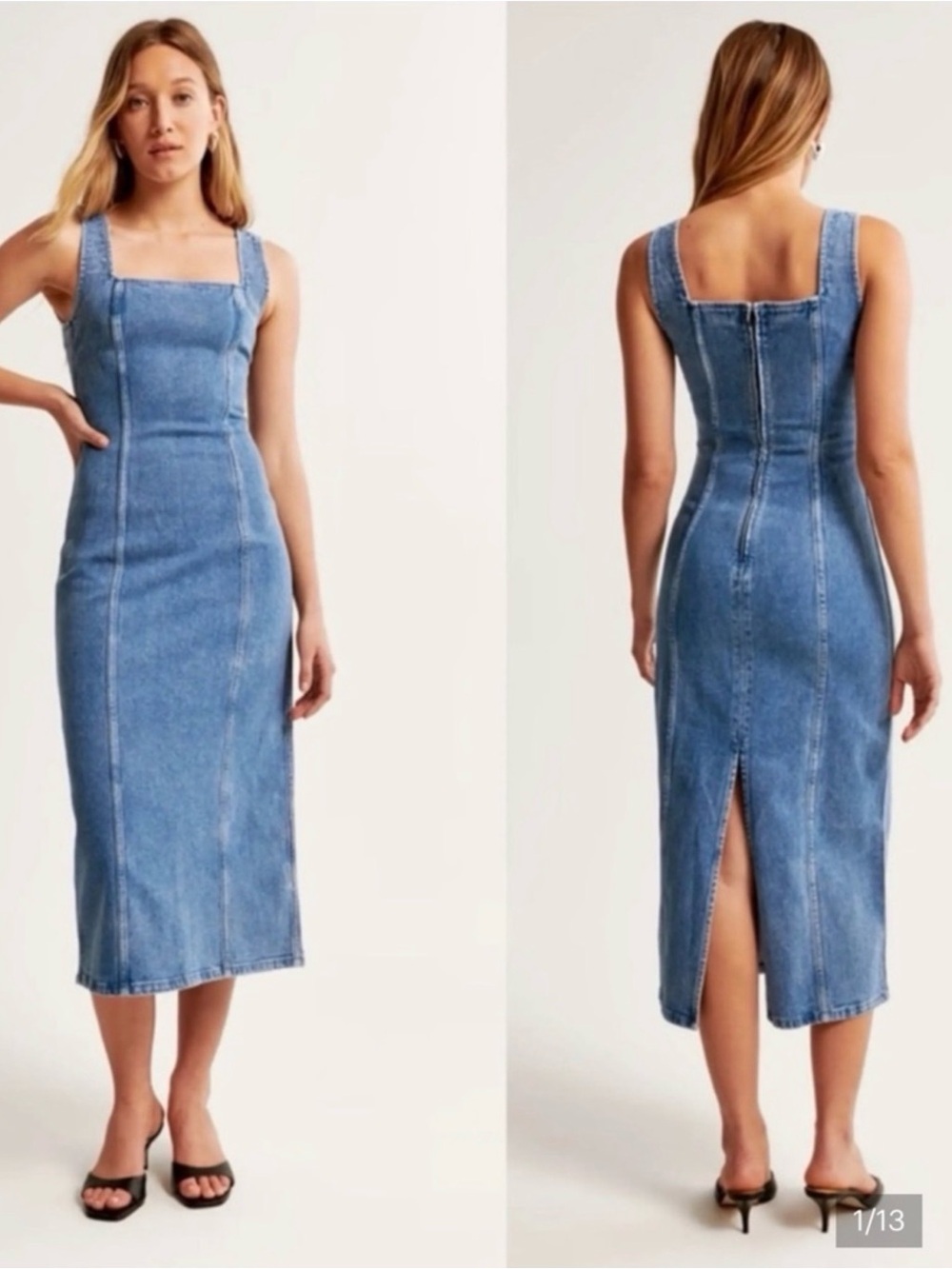 A&F Denim Square Neck Midi Dress TALL/LONG - Picture 3 of 3